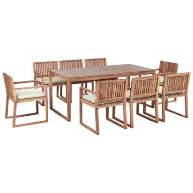 Beliani Garden Dining Set 8 Seater Sassari Premium With Cushions Certified Acacia Wood Light Green