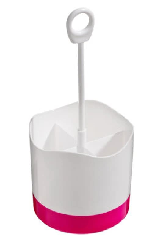 Orsina Hot Pink And White Plastic Cutlery Caddy, White Cutlery Caddy With 4 Compartment, Drainer With Hanging Loop