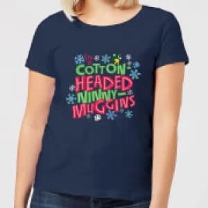 Elf Cotton-Headed Ninny-Muggins Womens Christmas T-Shirt - Navy - L