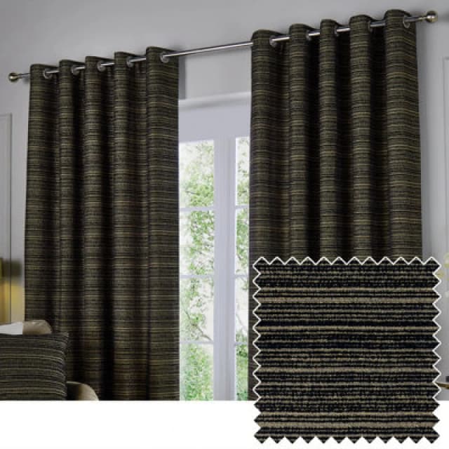 Paoletti Paoletti Jupiter Chenille Jacquard Eyelet Curtain Pair in Black Size: 117cm width x 137cm drop Black 117cm width x 137cm drop Unisex 502553