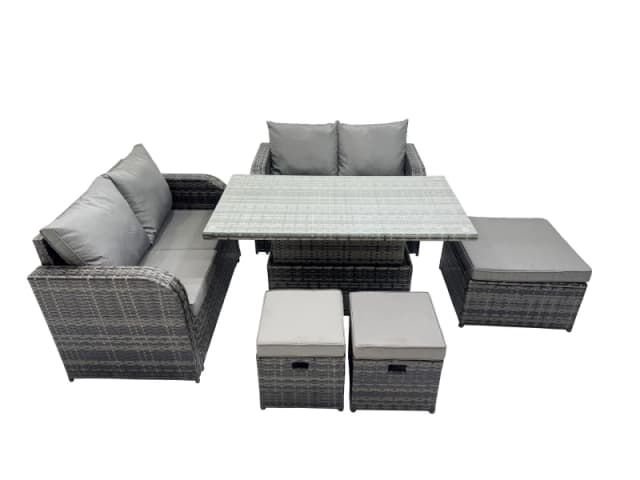 Fimous 7-seater Rattan Garden Furniture Dining Set with 3 Stool in Dark Grey Dark Grey Unisex