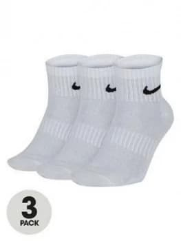 Nike Everyday 3pk Ankle Socks - White, Size S, Women