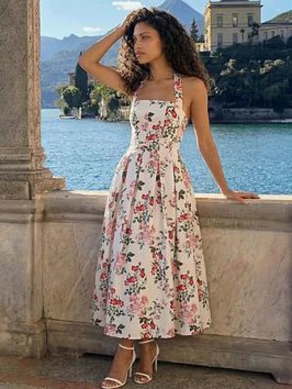 Roman Womens Petite Floral Stretch Midi Dress in Ivory Size: 10 Ivory Female 10