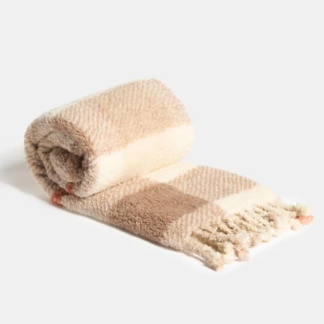 OHS OHS Check Tassel Sherpa Fleece Throw Ultra Soft Cosy Blanket in Burnt Orange Size: 120cm x 150cm Burnt Orange 120cm x 150cm Unisex 5027434227662