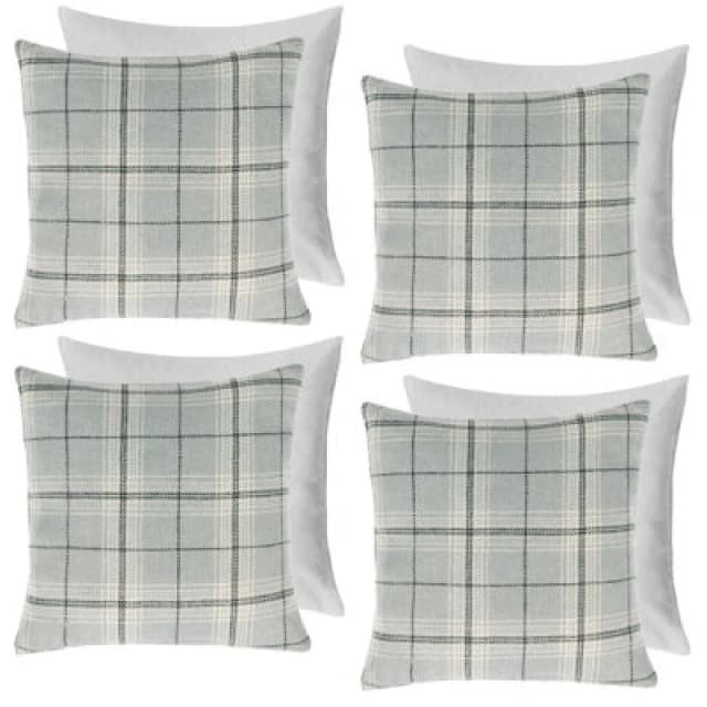 OHS OHS 4 Pack Woven Check Filled Cushions Printed Soft in Grey Size: 45cm x 45cm Grey 45cm x 45cm Unisex 5027434197378