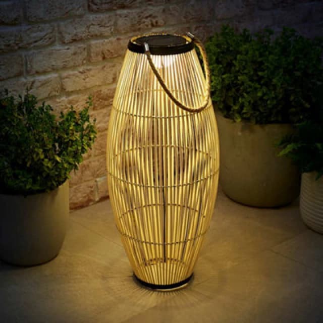 ValueLights ValueLights Natural Bamboo Solar Powered Outdoor Floor Lamp with Drum Shade Natural One Size Unisex 5016529271147