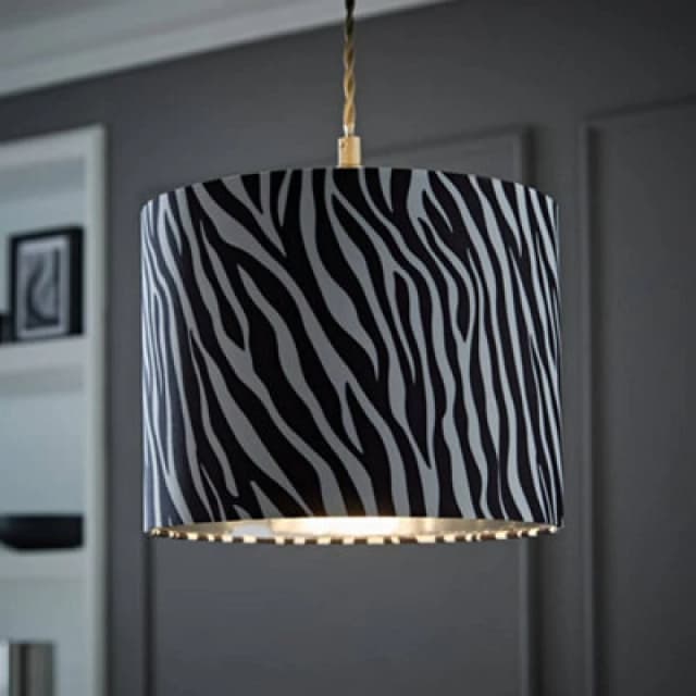 ValueLights ValueLights Oasis Zebra Print Fabric with Metallic Chrome Inner Drum Ceiling Lamp Shade Multi One Size Unisex 5016529272526