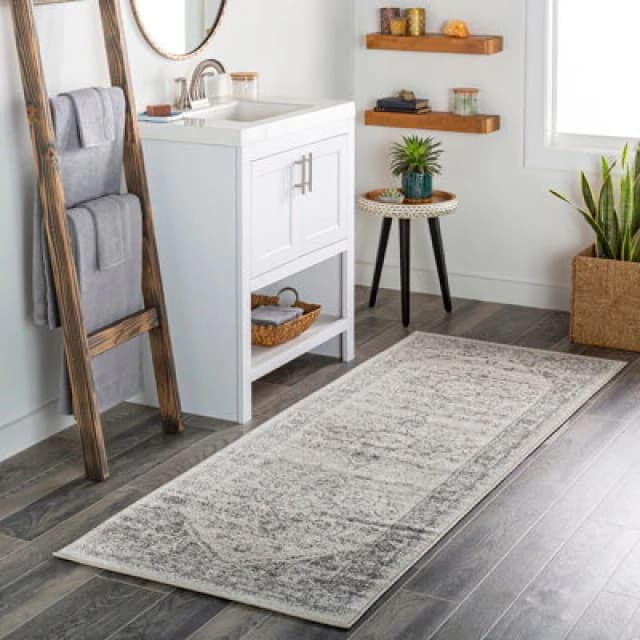 Livabliss Vintage Oriental Boho Grey/white Farah Runner Rug 80 X 220 Cm - Easy Care, Non Shedding, Ideal For Hallway Or Beside The Bed