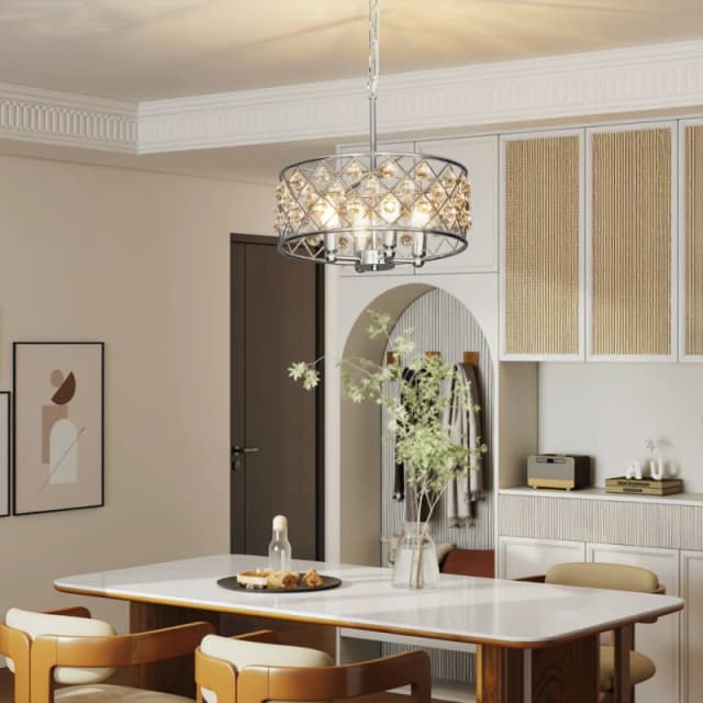 HOMCOM Ceiling Light with Adjustable Height, Modern Crystal Chandelier in Silver Silver Unisex