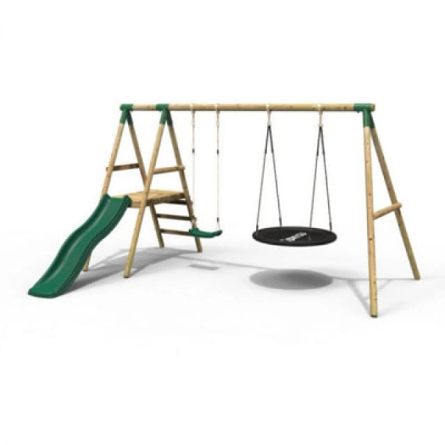 Rebo Wooden Swing Set with Slide - Ulysses Green