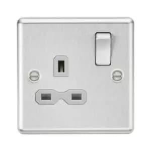 Knightsbridge - 13A 1G dp Switched Socket with Grey Insert - Rounded Edge Brushed Chrome