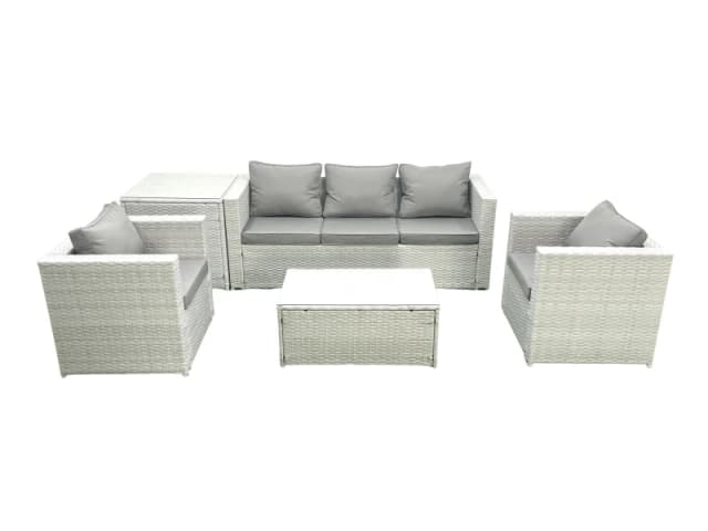 Fimous Rattan Garden Furniture Set with 3 Seater Sofa 2 Chair Rectangular Coffee Table Side Table Light Grey Mixed 5 Seater Light Grey