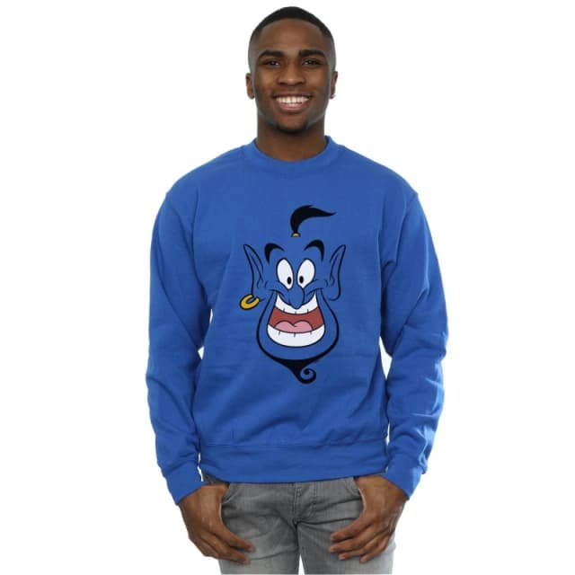 Disney Men Aladdin Genie Face Sweatshirt in Blue Size: Small Blue S Male 5059308465924
