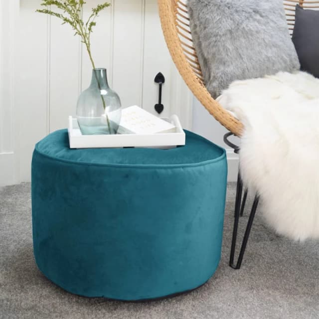 rucomfy Beanbags rucomfy Velvet Pouffe - Indoor Bean Bag Footstool in Teal Teal Unisex