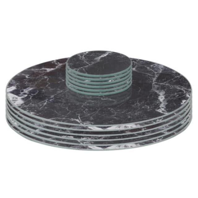 Harbour Housewares 12Pc Round Glass Placemats & Round Coasters - 30Cm Black Marble Dining Table Protection Place Mats Coasters