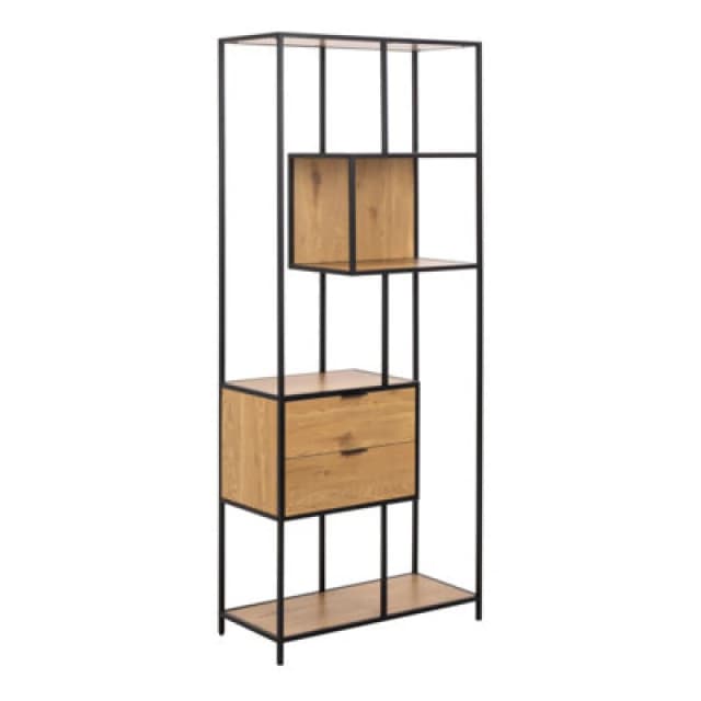 Furniture To Go Seaford Tall Wild Oak Metal 2 Drawer Bookcase With 4 Shelves