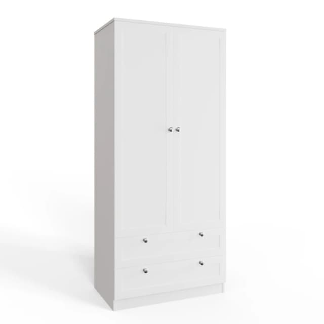 FWStyle FWStyle White 2 Door Wardrobe With 2 Drawers Panelled Modern Design White One Size Unisex 5056413127921