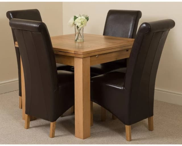 Thats Furniture Richmond 90-150cm Oak Extending Dining Table & 4 Montana Leather Chairs in Brown Brown Unisex