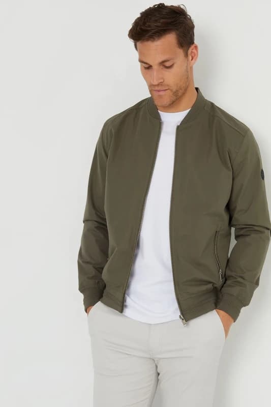 Threadbare 'Predict' Showerproof Classic Bomber Jacket Khaki