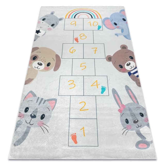 RugsX Bambino 43092 Washing Carpet Animals, Hopscotch For Children Anti Slip - Grey / Ye 120X170 Cm
