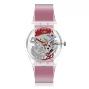 Swatch Quartz Clear Dial Pink Strap Unisex Watch GE292