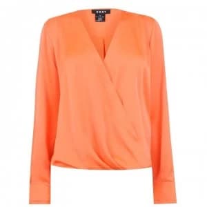 DKNY Long Sleeve Twist Blouse - NEON Orange