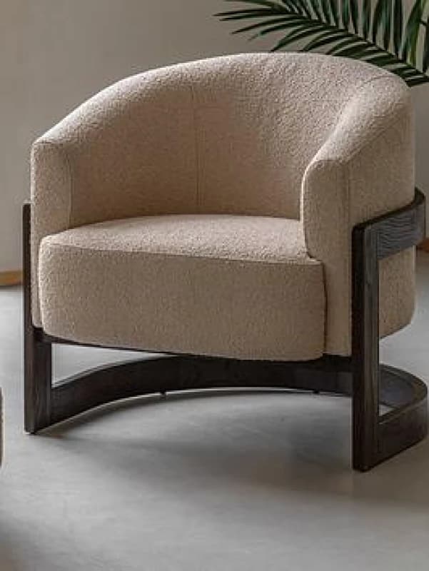 SO'HOME Cerron Rounded Boucle Tub Armchair with Dark Wood Legs light taupe ONE SIZE