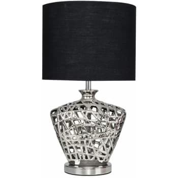 Kalvin Lattice Vase Table Lamp in Silver with Drum Shade - Black