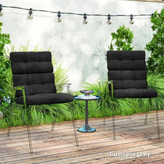 Outsunny 2pc Outdoor Seat Cushion with Backrest, Ties, for Garden, Black 84G-199V70BK