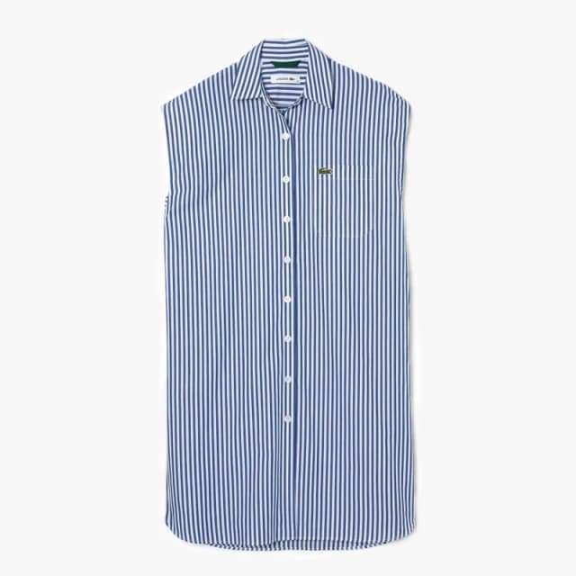 Lacoste Sleeveless Loose Fit Striped Poplin Dress Yellow female 4