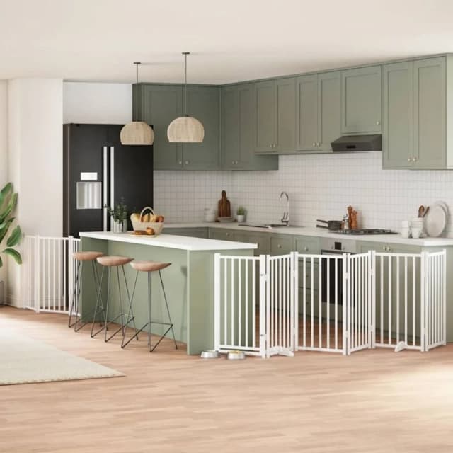 vidaXL Dog Gate with Door Foldable 9 Panels White 450cm Poplar Wood, White 3155706