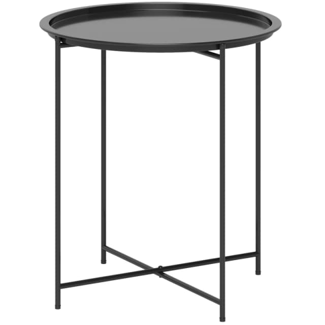 Outsunny 46cm Round Garden Table, Small Side Table w/ Removable Tray, Black 84G-698V00BK