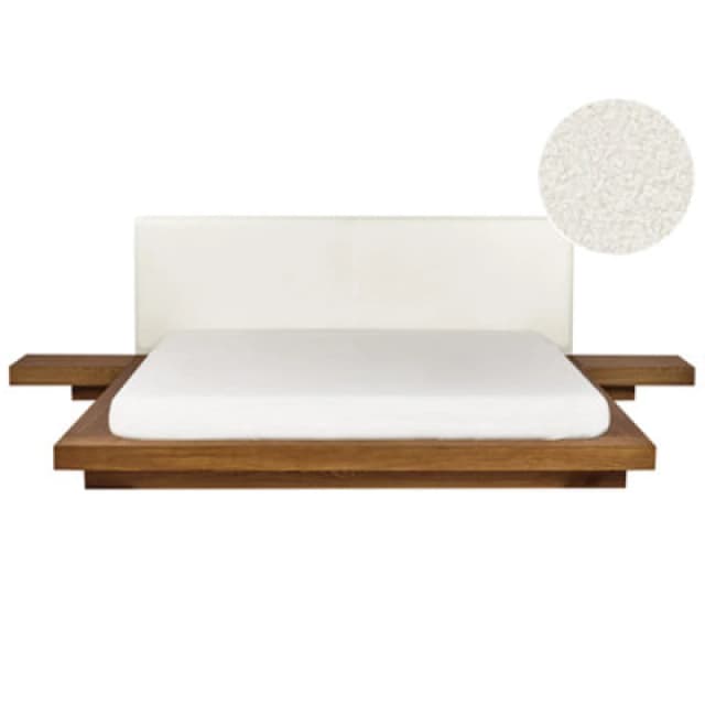 Beliani Bed Boucle Zen 180 X 200 Cm (Eu Super King) Natural Ash Wood