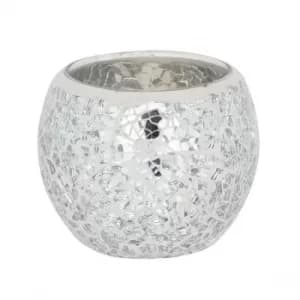 Small Round Silver Crackle Candle Holder
