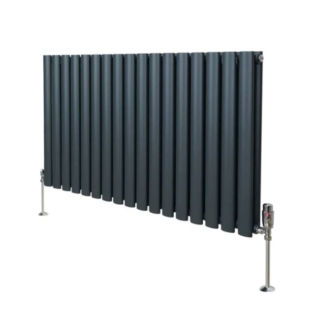MONSTER-SHOP Oval Column Radiator & Valves - 600mm x 1020mm - Anthracite Grey 5055986194217