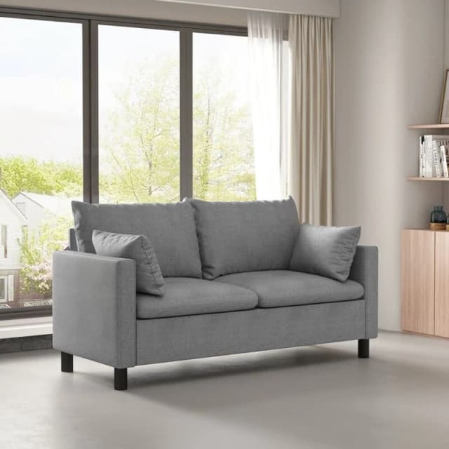 MCC Direct Large Plush Padded Sofa/Couch Linen Fabric Settee - Laura Grey