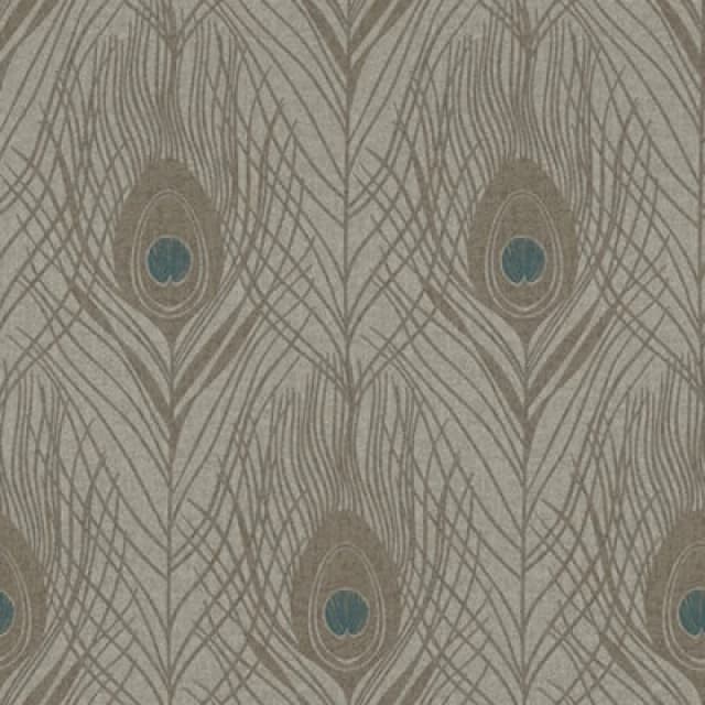 Galerie Absolutely Chic Blue Brown Grey Peacock Feather Motif Smooth Wallpaper