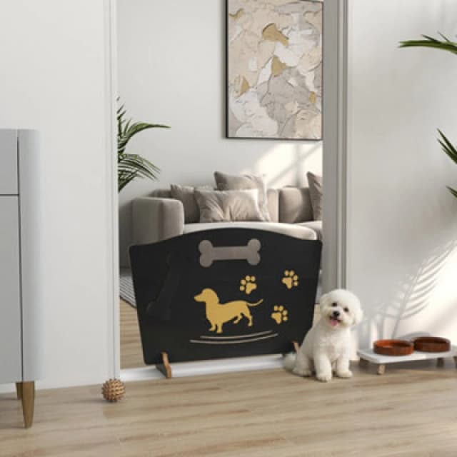 Pawhut Wooden Dog Stopper, Freestanding Dog Gate With Support Feet, Black