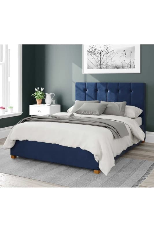 Aspire Aspire Hepburn Upholstered Ottoman Storage Bed, Plush Velvet Fabric in Navy Size: Small Double Navy Small Double Unisex 5057632165909
