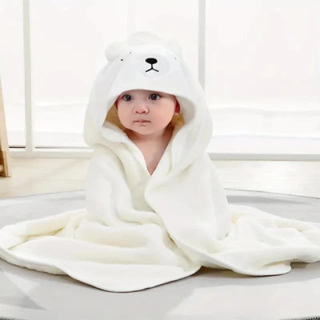 Dyzi White Baby Hooded Towel Ultra Soft & Absorbent Animal Cartoon Bath Towel For Kids