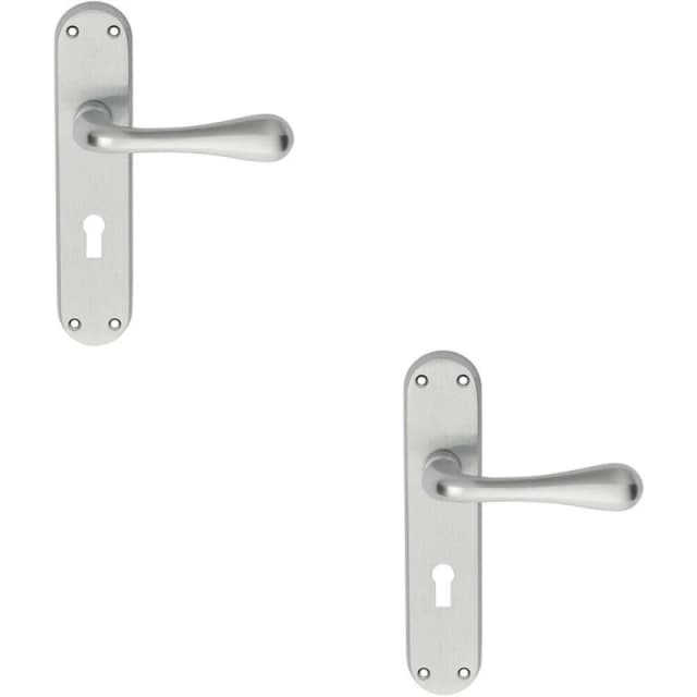 Loops 2x PAIR Smooth Round Bar Handle on Lock Backplate 185 x 40mm Satin Chrome Multi