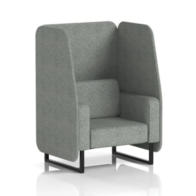 Brixworth 1 Seater Open Office Booth with Black Legs in Rivet Fabric - Prime Panels and Sofa