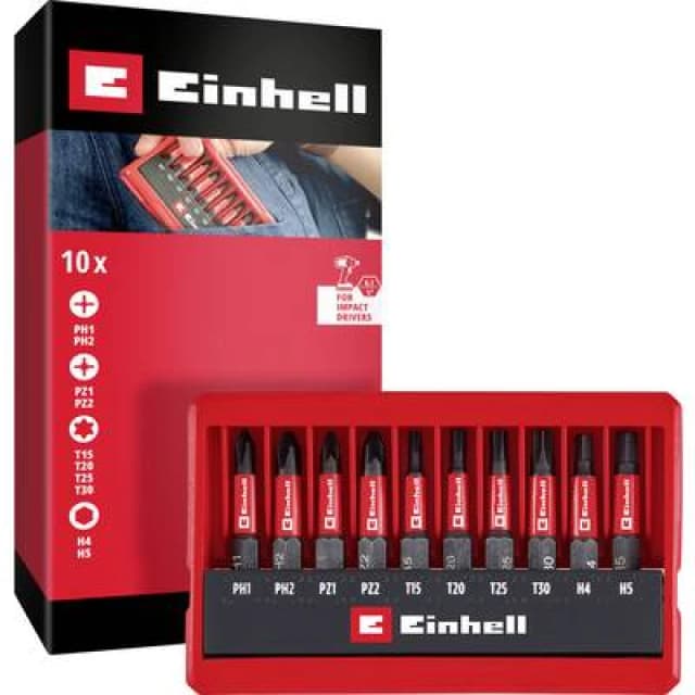 Einhell 10 Piece 50mm Impact Screwdriver Bit Set in Pocket Case 49118653