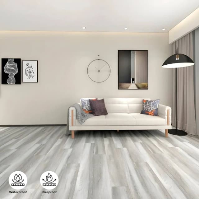 ENER-J BRITWALL Grey Oak SPC Luxury Vinyl Flooring - Wood Embossed in Light Grey Size: 10000mm x 520mm Light Grey Unisex 10000mm x 520mm