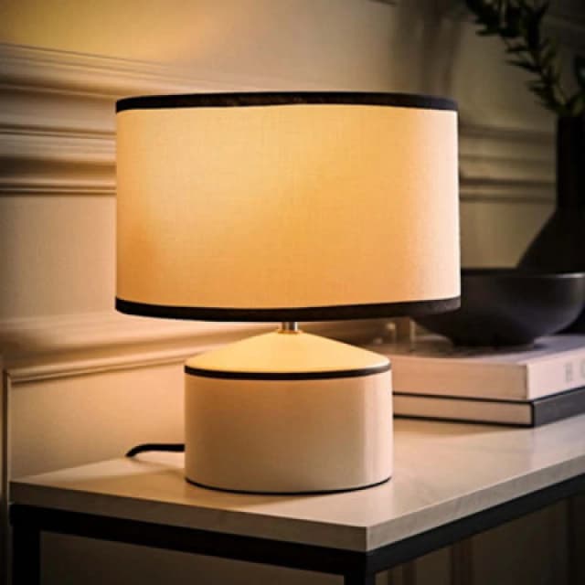 ValueLights ValueLights Julia Black Trim Ceramic Table Lamp with Black Trim Shade and Bulb in Cream Cream One Size Unisex 5059406070198