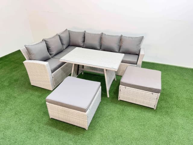 Fimous Garden Outdoor Rattan Furniture Set with 2 Big Footstools 8 Seater in Light Grey Light Grey Unisex