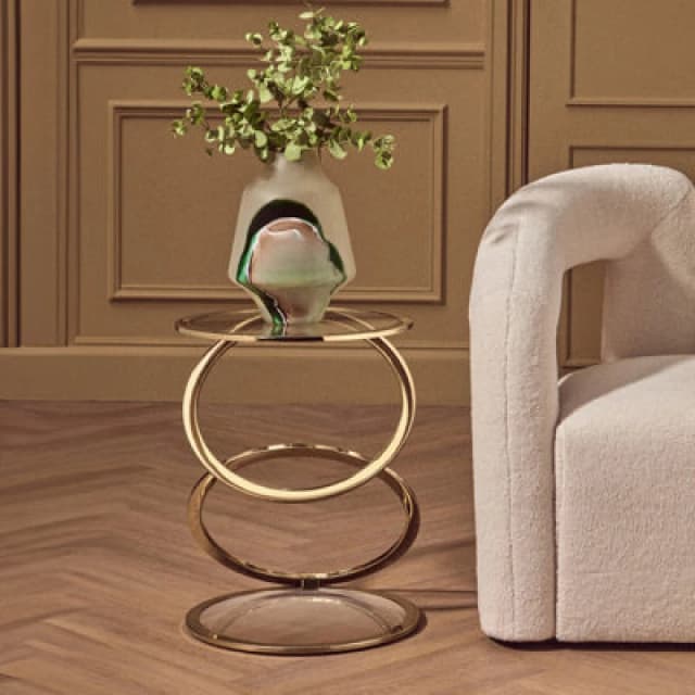 Premier Housewares Clear Glass and Gold Metal Side Table, Contemporary End Table with Glass Top and Bottom Shelf, Modern Table Gold