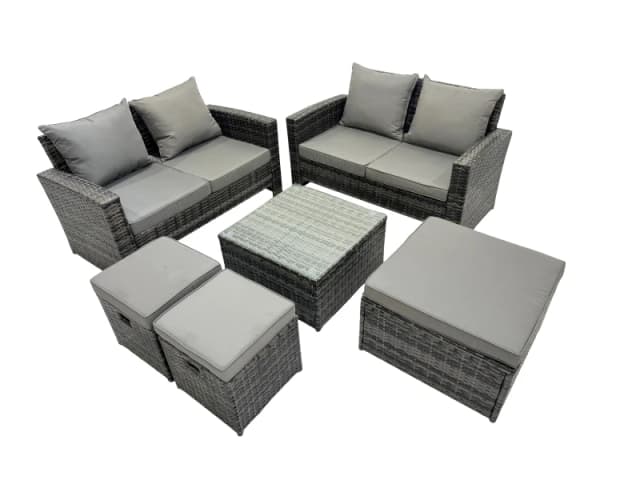 Fimous Lounge Double Seat Sofa Coffee Table Set with 3 Stools in Dark Grey Dark Grey Unisex