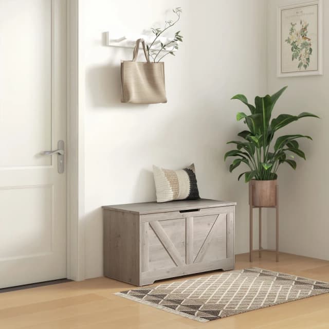 HOMCOM Storage Trunk for Living Room, with Safety Hinges, 80cm, Grey 838-480V80GY