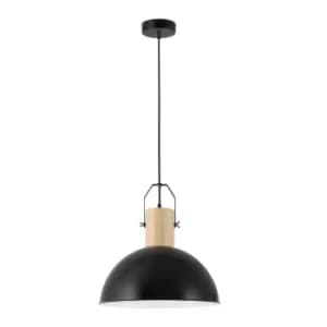 Margot 1 Light Dome Ceiling Pendant Black, Wood, E27